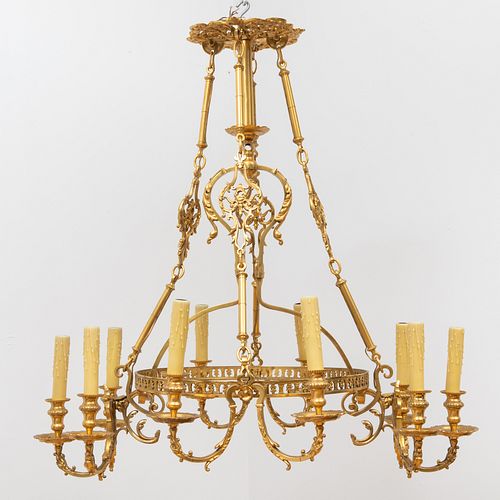 EDWARDIAN STYLE GILT-BRONZE TEN-LIGHT