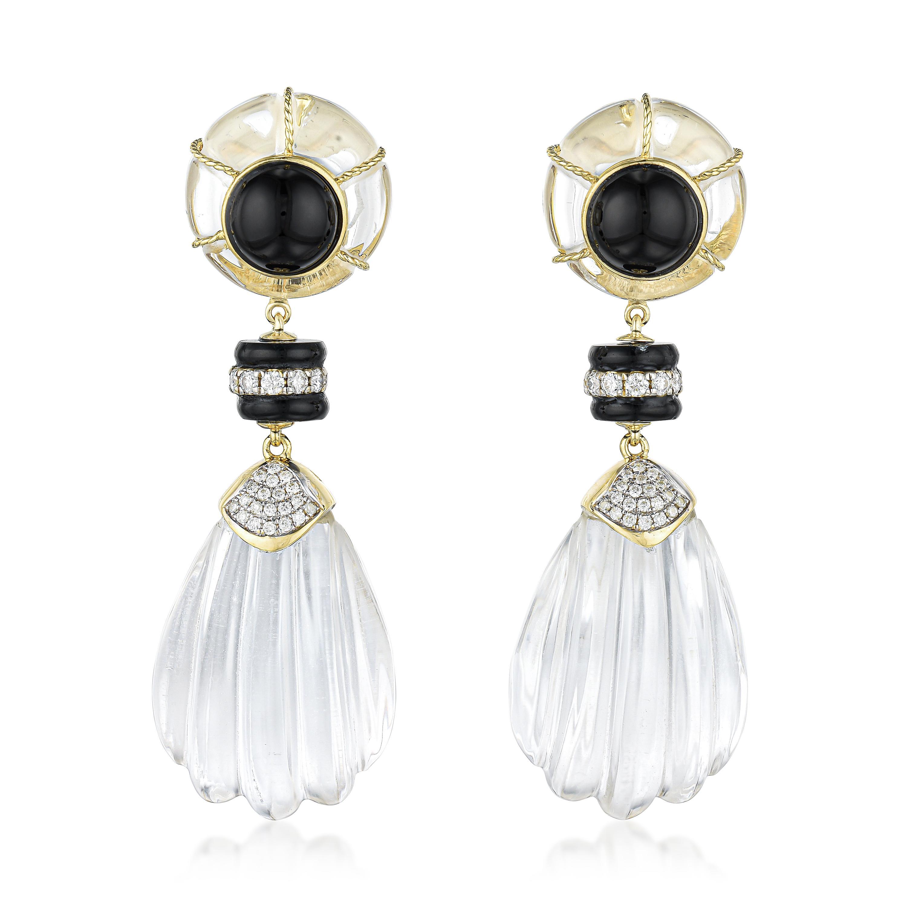 ROCK CRYSTAL ONYX AND DIAMOND EARRINGS