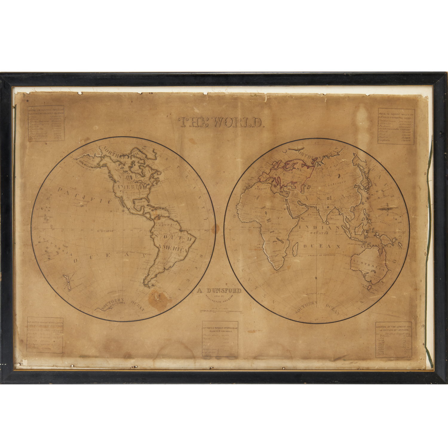 A. DUNSFORD, HAND-DRAWN WORLD MAP,