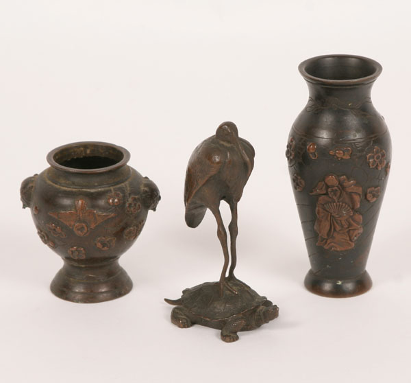 Two miniature bronze vases with