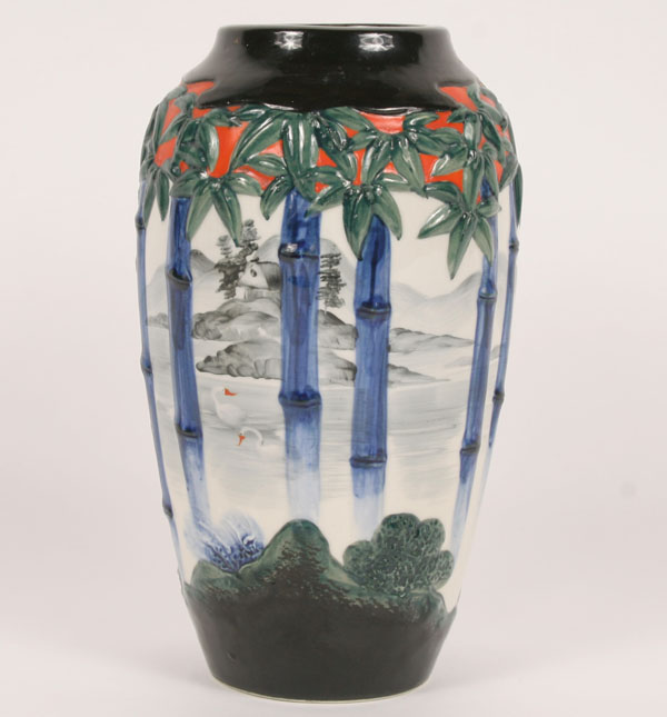 Japanese ceramic vase; embossed