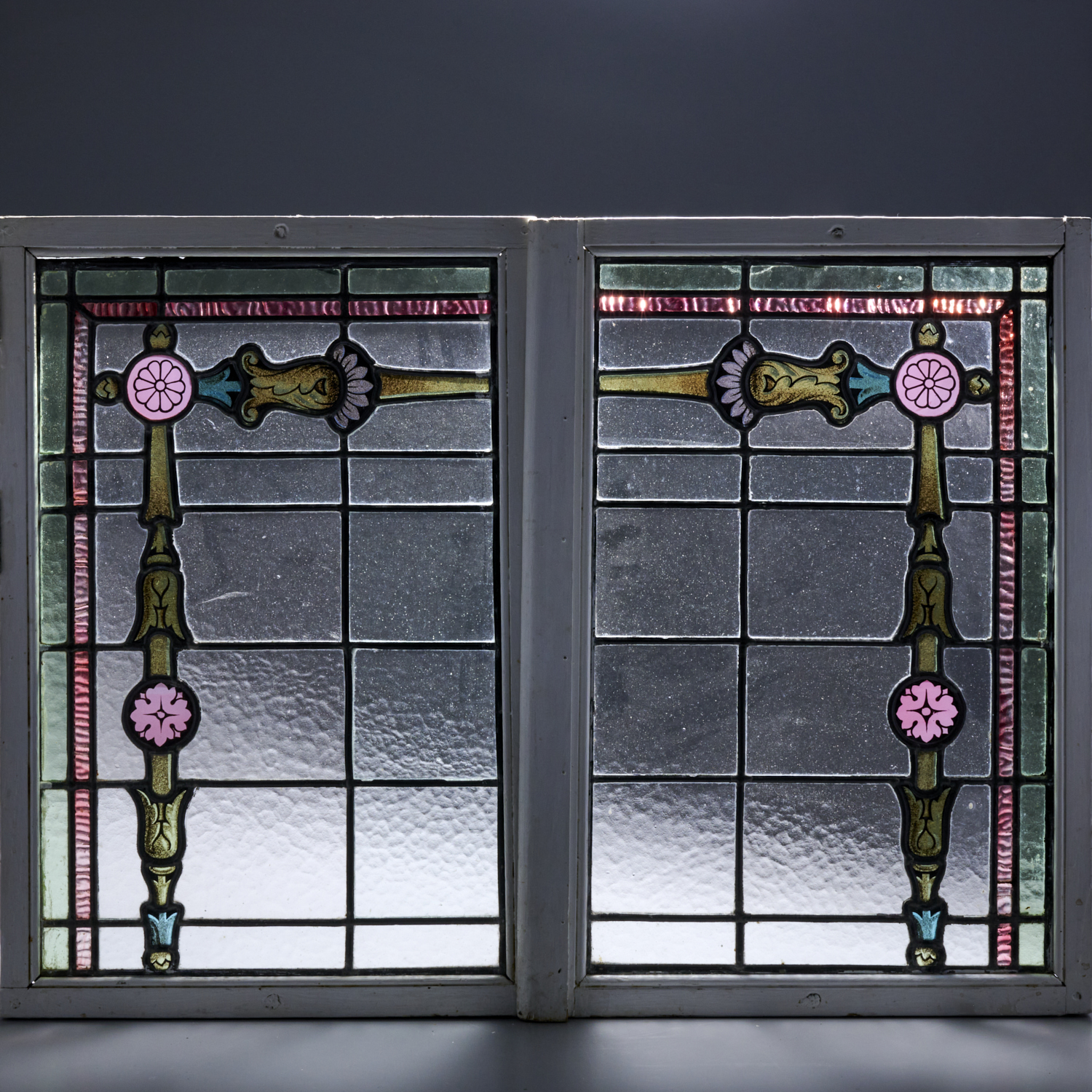 MATCHED PAIR LEADED GLASS WINDOWS 30bdae