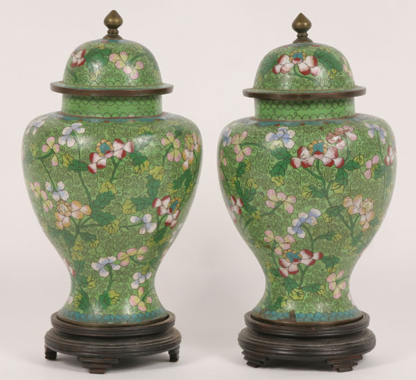 Two intricately floral decorated cloisonne