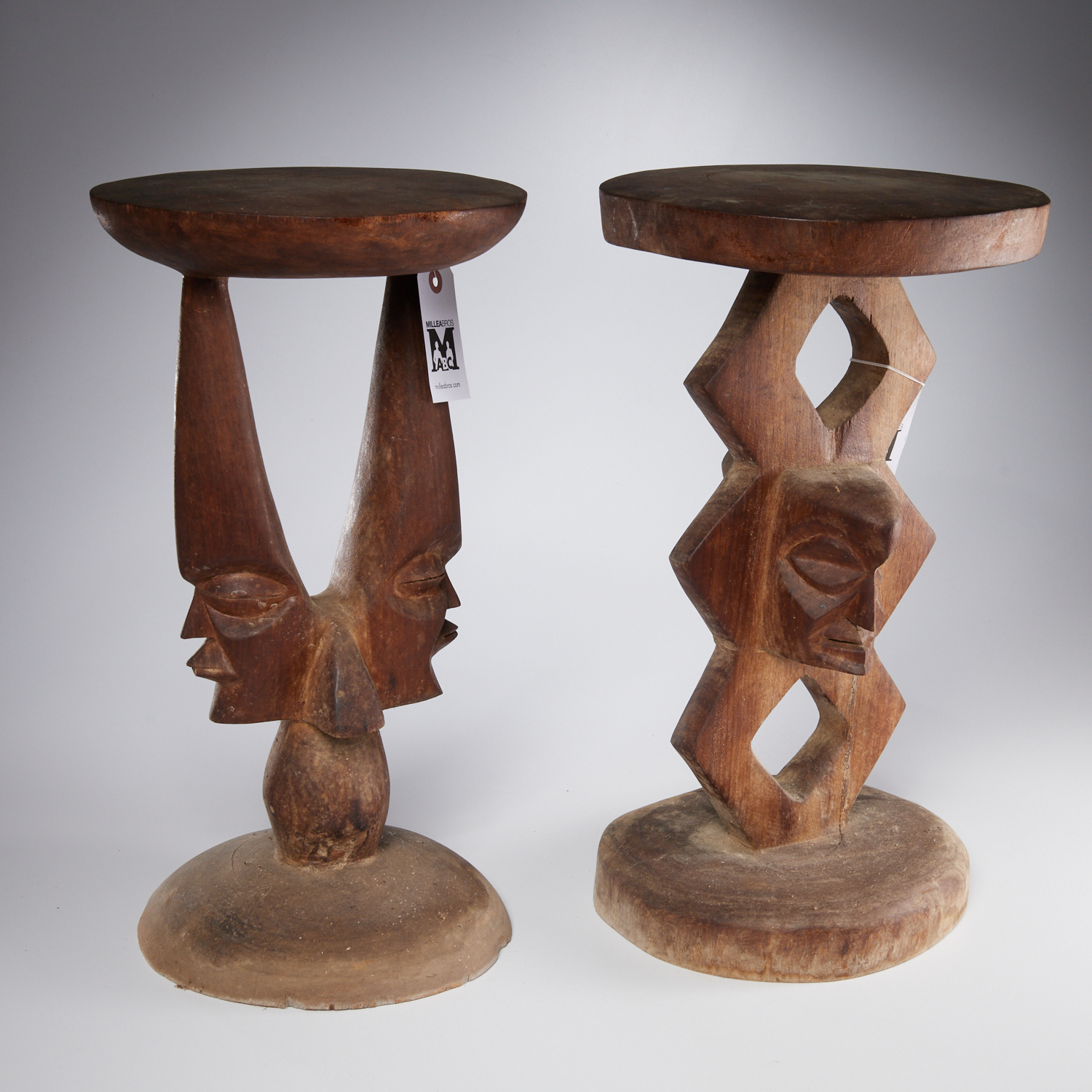  2 WEST AFRICAN CARVED WOOD STOOLS 30bdd6