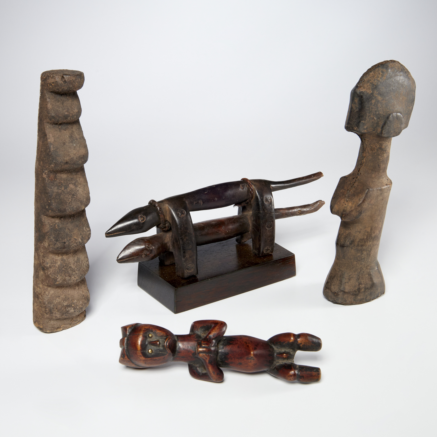 GROUP (4) AFRICAN CARVED WOOD OBJECTS