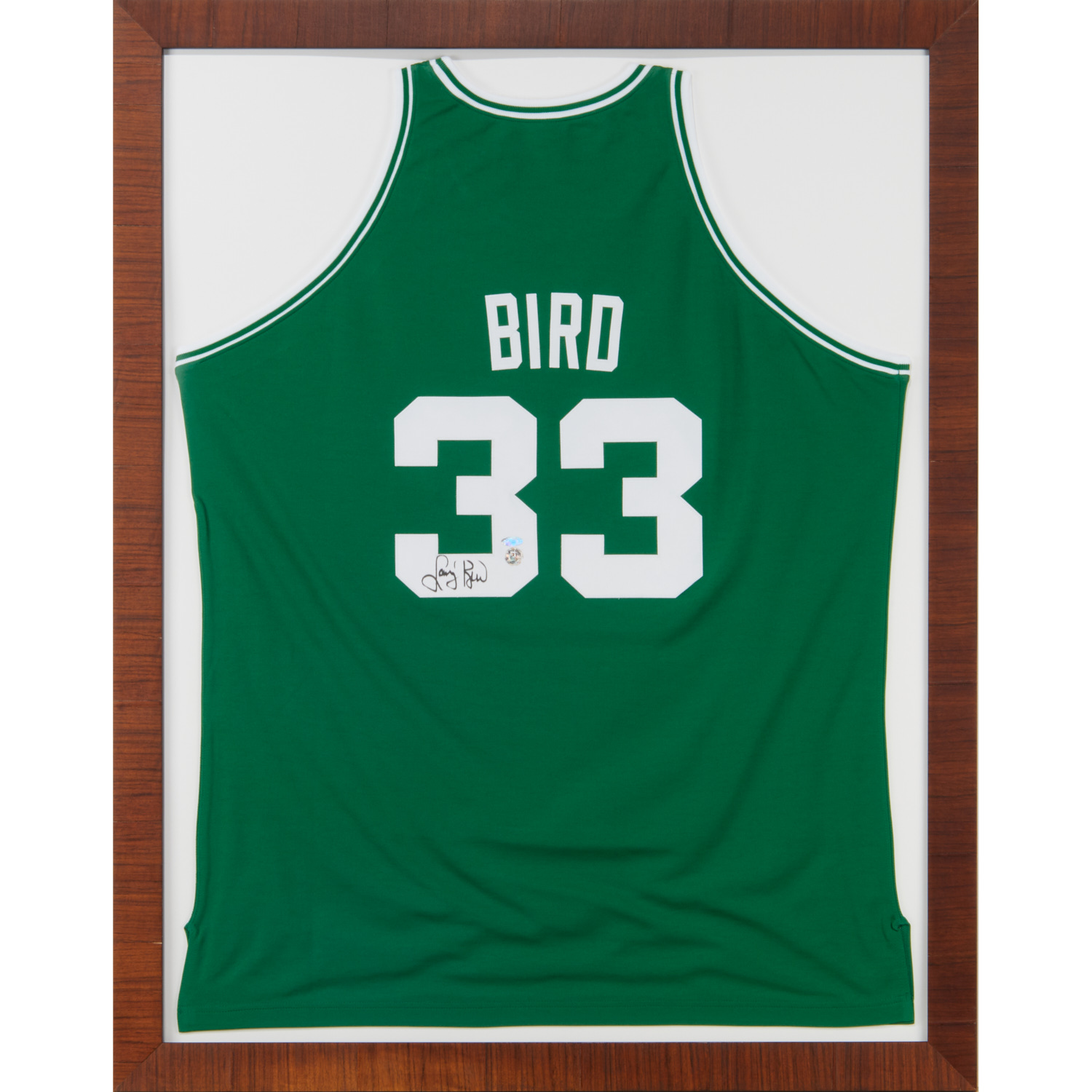 LARRY BIRD, SIGNED & FRAMED JERSEY