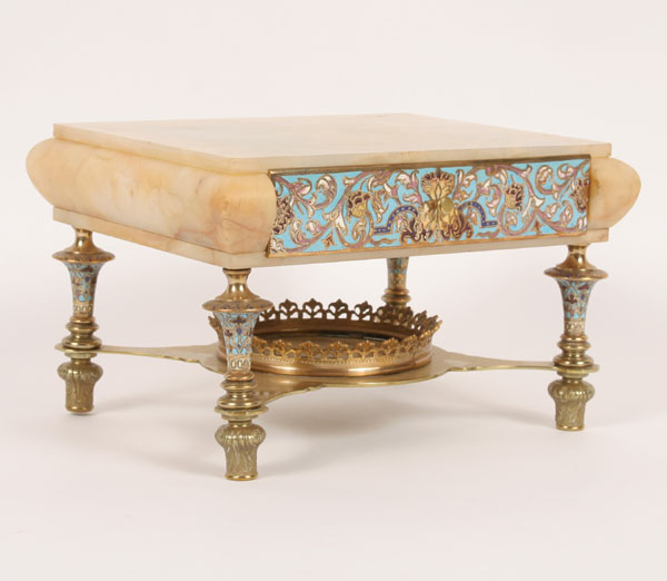 Shaped marble stand/plateau with brass