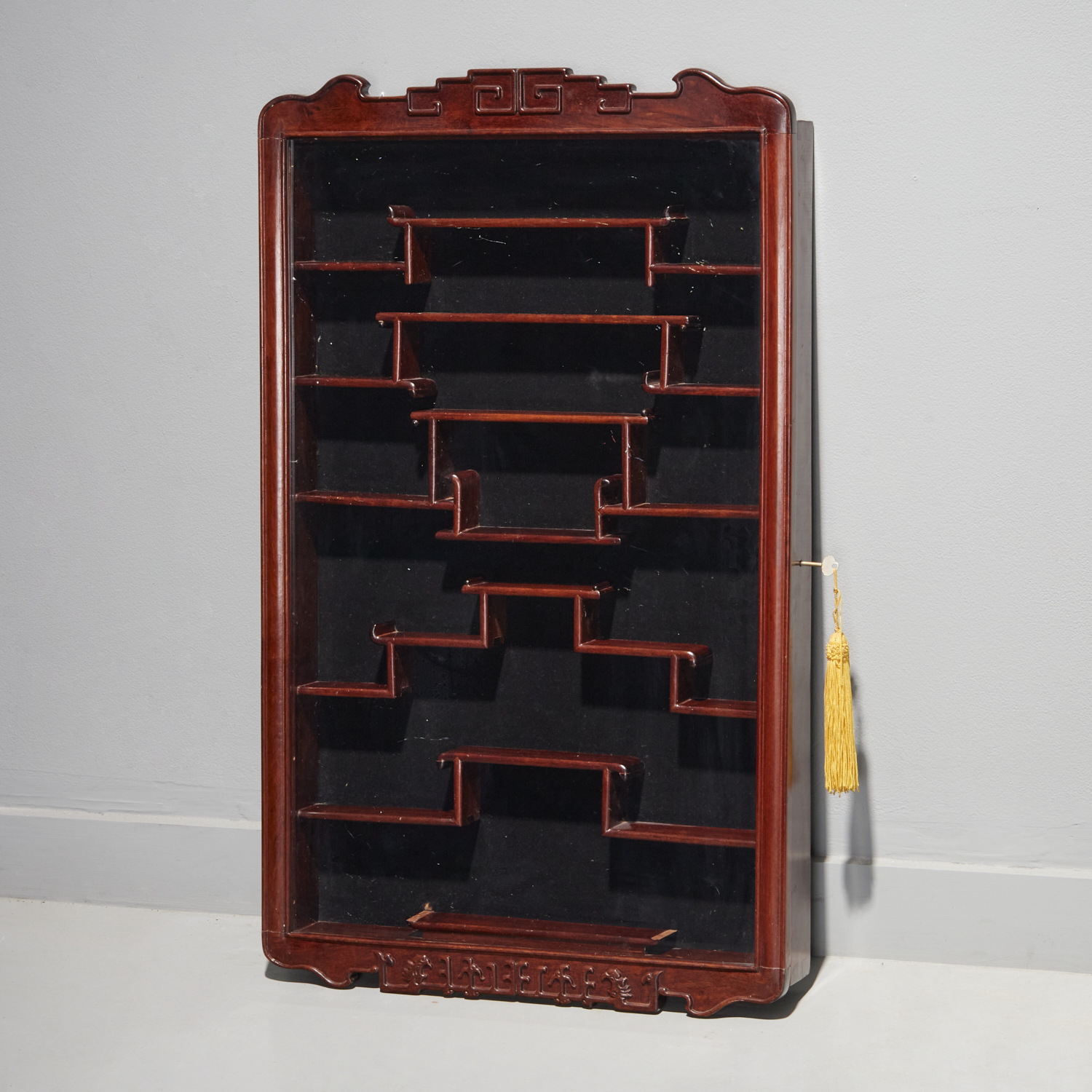 CHINESE CARVED HARDWOOD WALL CABINET