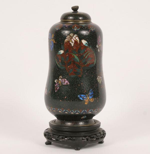 Melon shaped cloisonne vase, lid