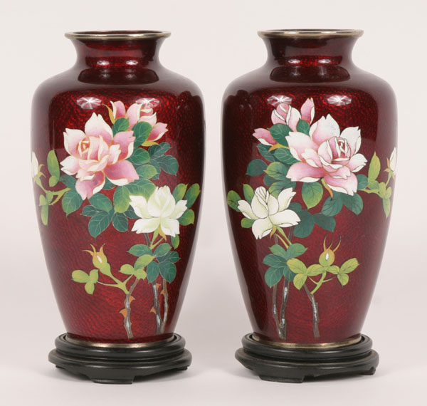 A pair of cloisonne vases; floral