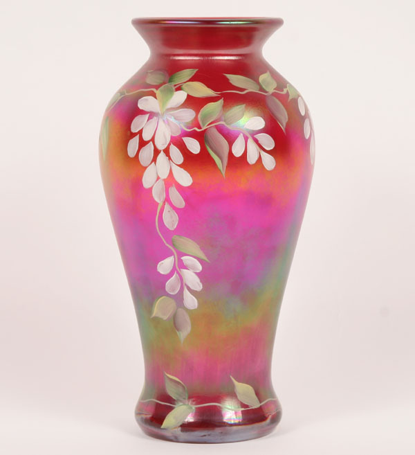 Fenton art glass vase with hand painted