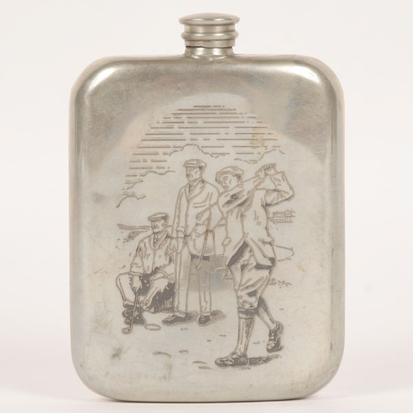 English pewter flask with engraved