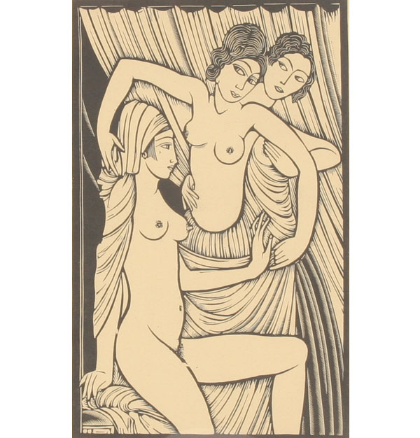 Wood block print Three Nudes  4dfee