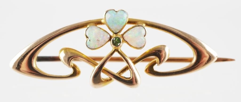 ART NOUVEAU 15K GOLD OPAL PINCirca