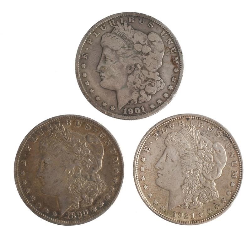 (3) MORGAN SILVER DOLLARS, 1890