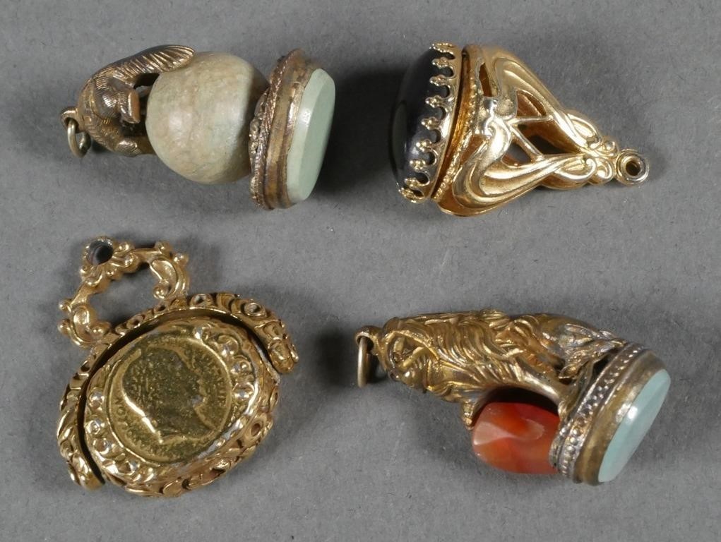 (4) ANTIQUE WATCH FOBSFigural fobs