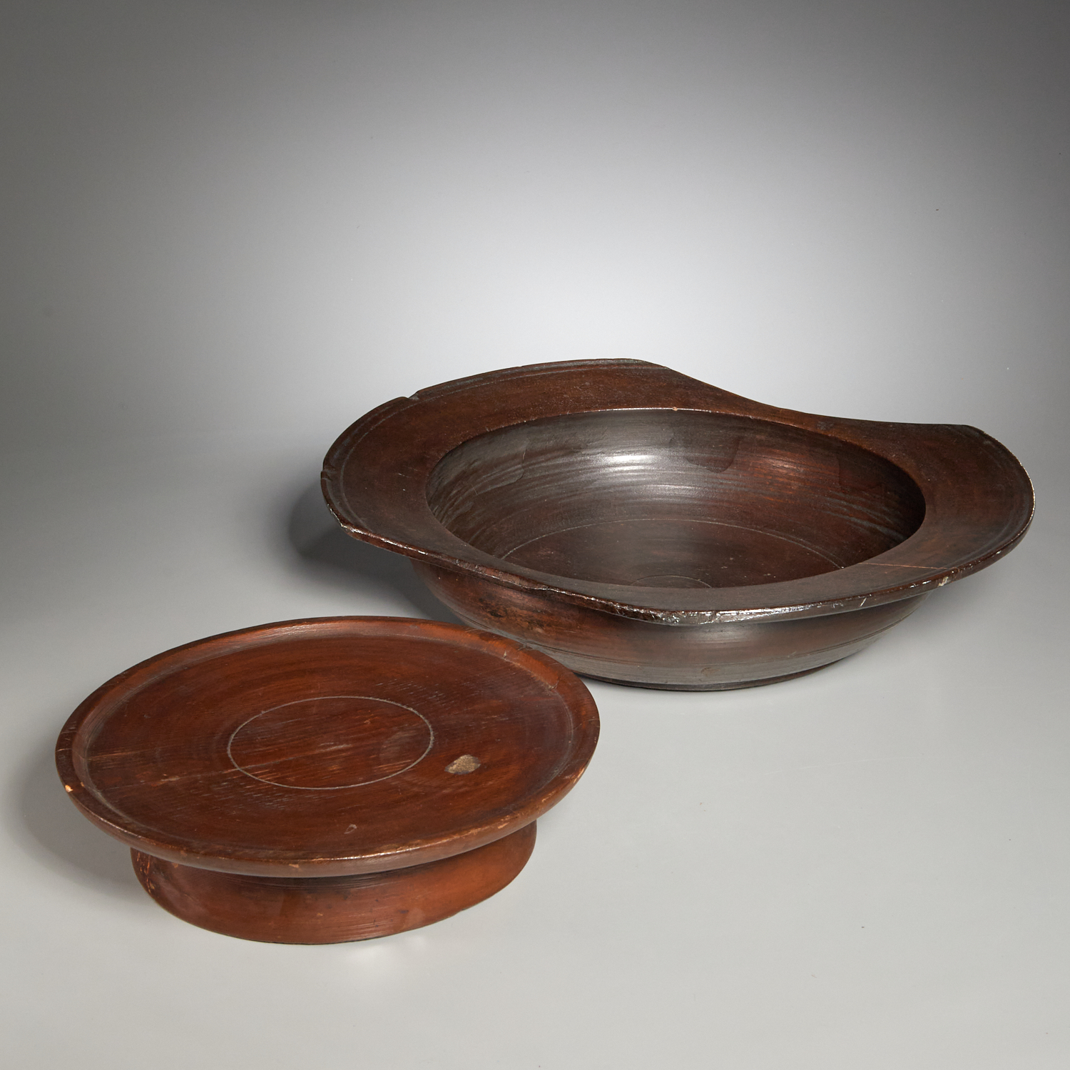 KOREAN CARVED WOOD RICE BOWL AND