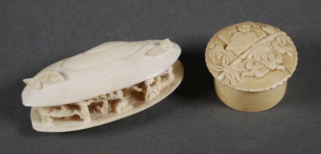 OLD JAPANESE CARVED IVORY BOX &