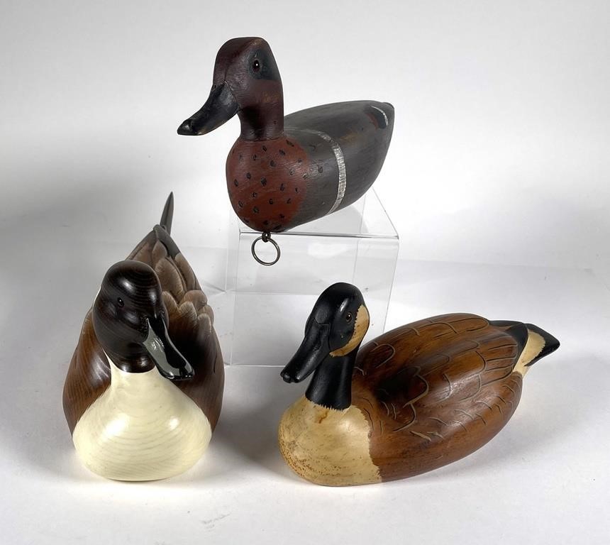 (3) CARVED WOOD SIGNED DUCK DECOYSThree