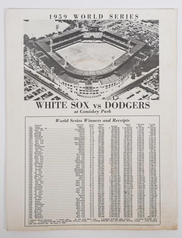 1959 WORLD SERIES SCORE CARD KOUFAX 30c12a