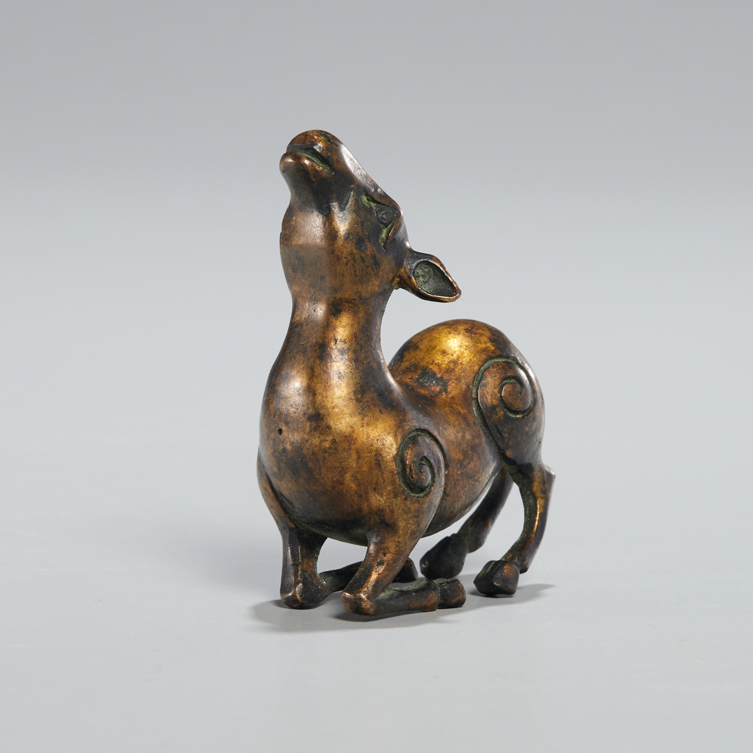 OLD CHINESE GILT BRONZE DEER SCROLL
