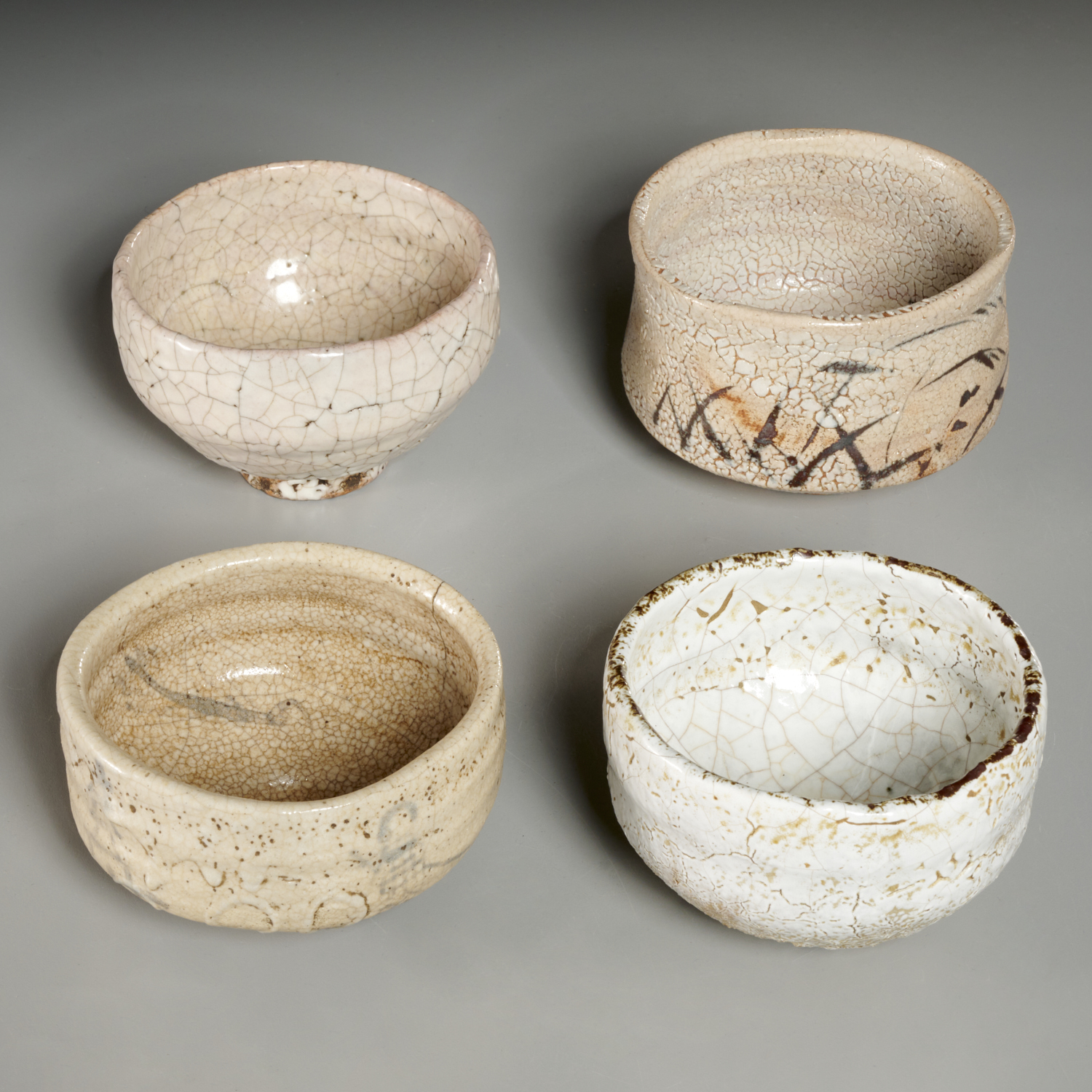  4 HAGI CHAWAN TEA BOWLS 19th 30c19c