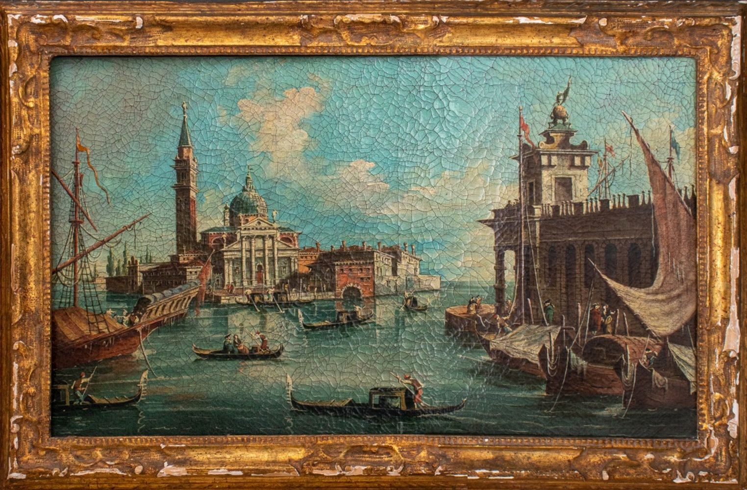 ANTIQUE VIEW OF VENICE OIL PAINTING 30c2a5