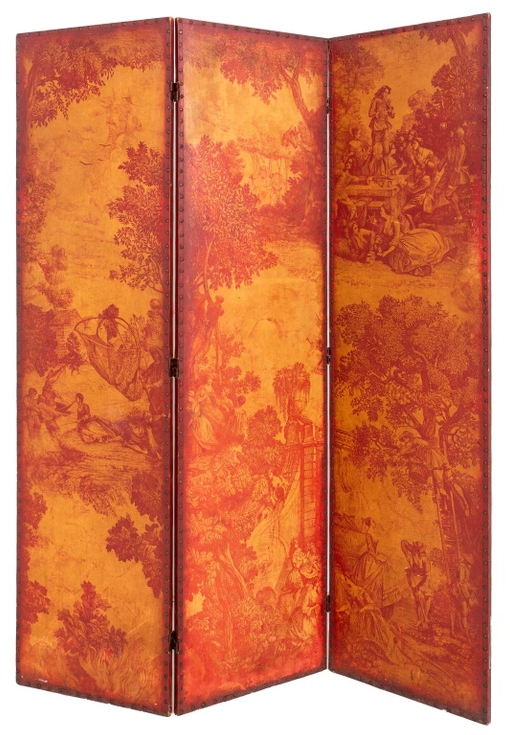 FRENCH RED TOILE MANNER THREE PANEL