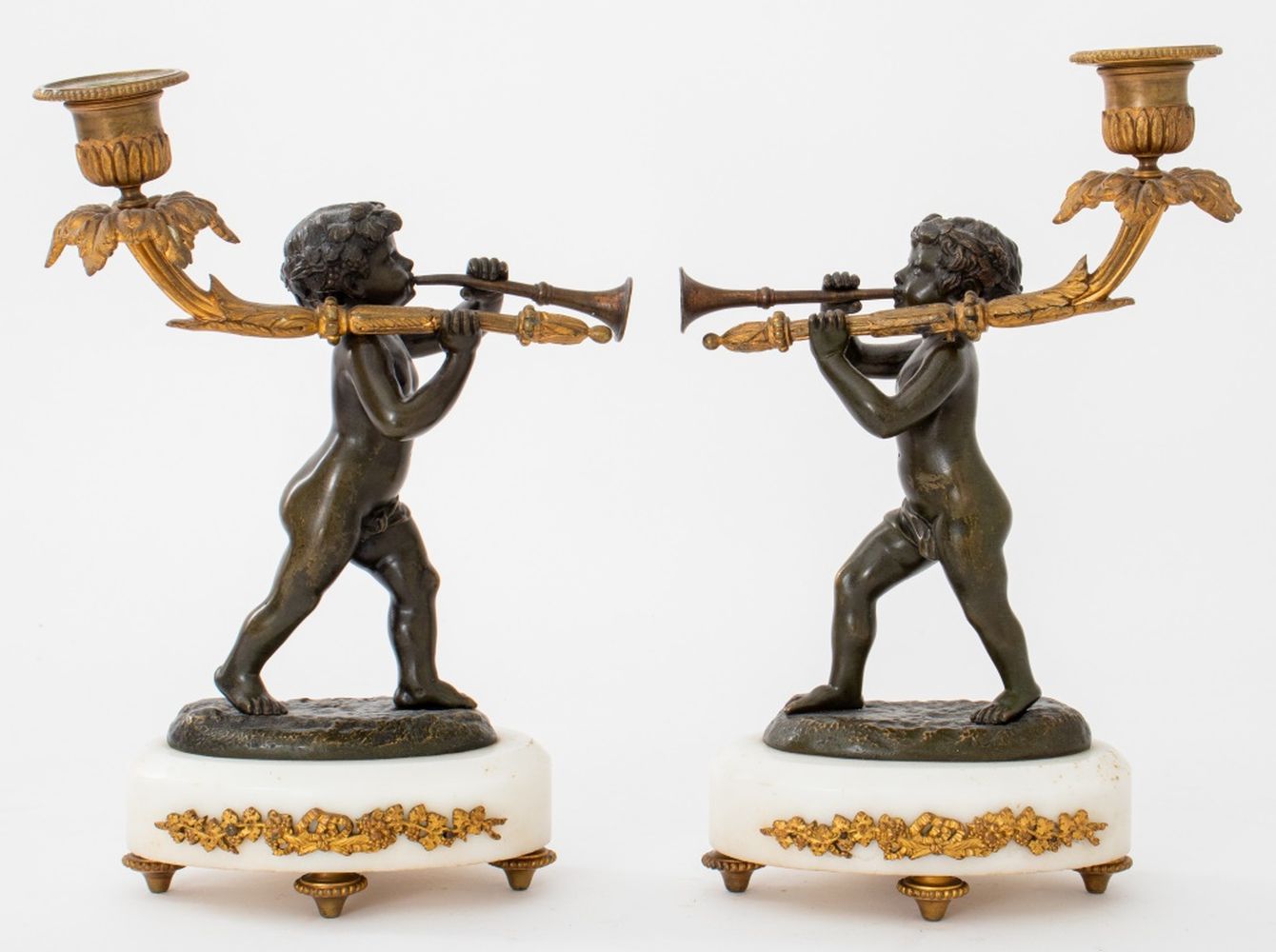 LOUIS XVI REVIVAL FIGURAL ORMOLU CANDLESTICKS