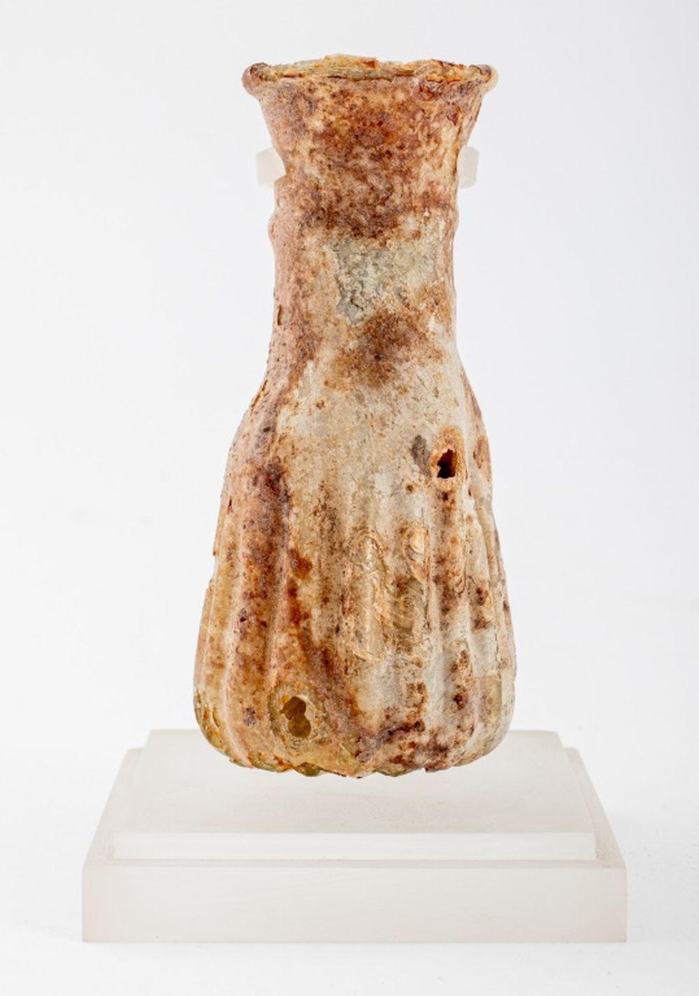 ANCIENT ROMAN RIBBED GLASS BOTTLE