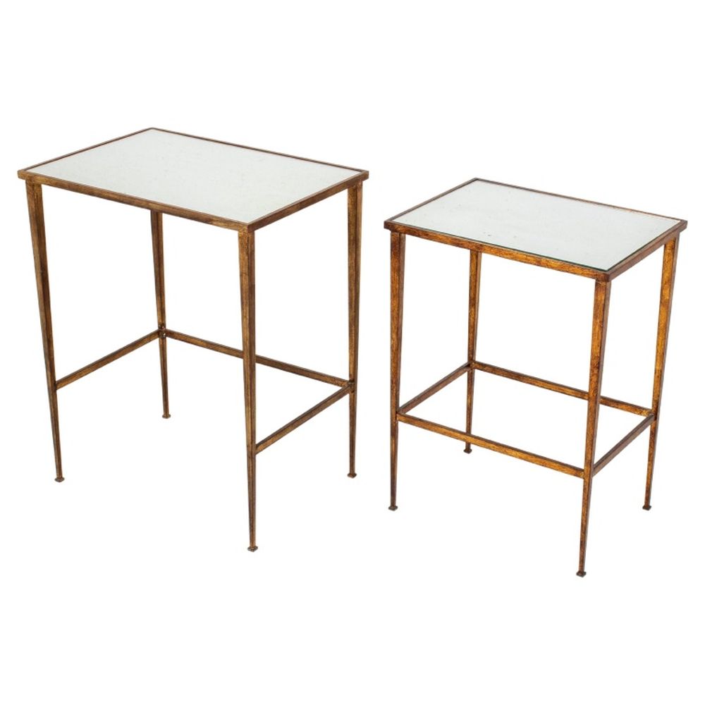 GILDED STEEL NESTING TABLES, 2 Gilded