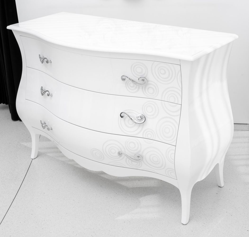 MODERN WHITE LACQUER BOMBE CHEST