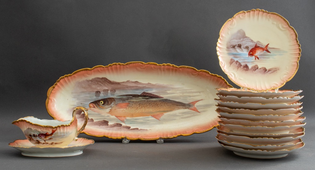 AK CD LIMOGES PORCELAIN FISH SERVICE,