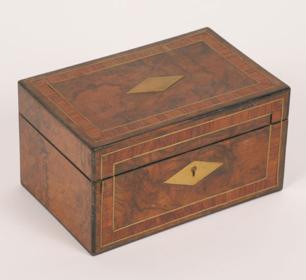 English tea caddy with burled and inlaid