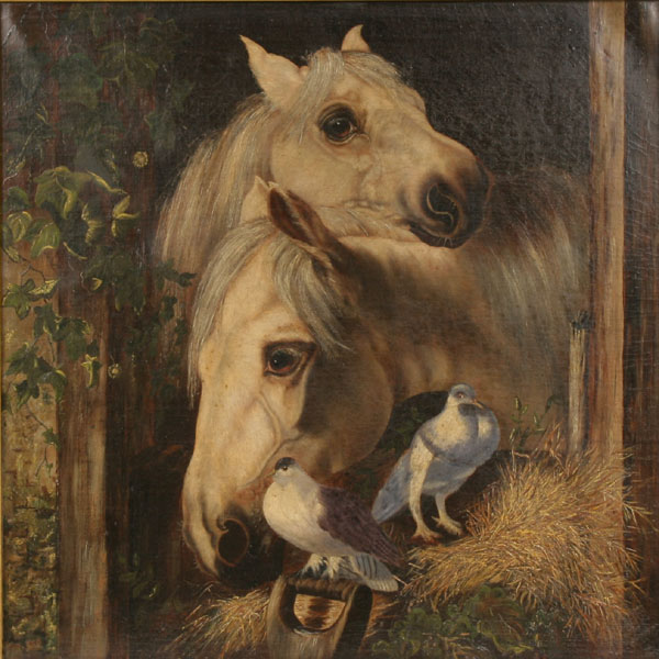 Bucolic scene of two horses framed in