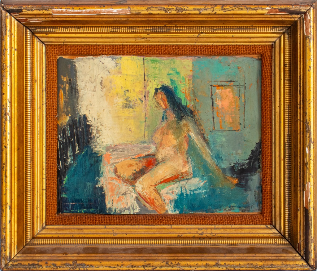 ILLEGIBLY SIGNED NUDE WOMAN OIL
