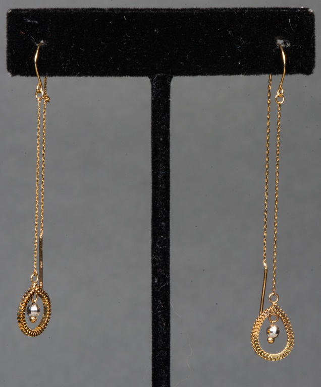 14K YELLOW WHITE GOLD DROP EARRINGS 30c435