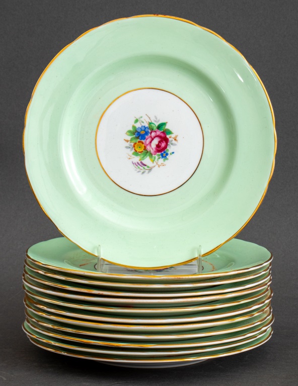 TUSCAN BONE CHINA CELADON DESSERT PLATES,