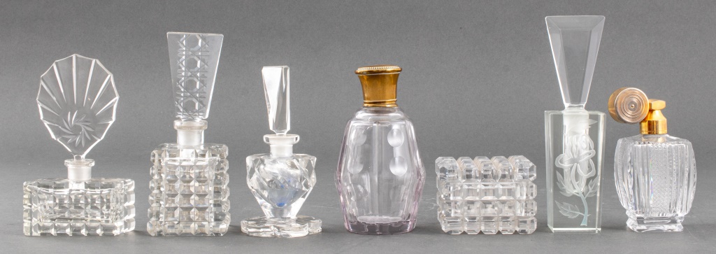 FRENCH & CZECH CLEAR GLASS PERFUME BOTTLES,