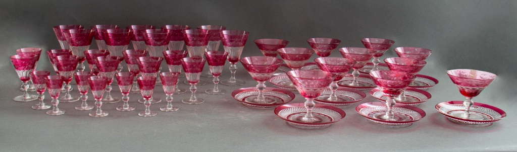 RUBY FLASH WHEEL CUT GLASS TABLE 30c4bf