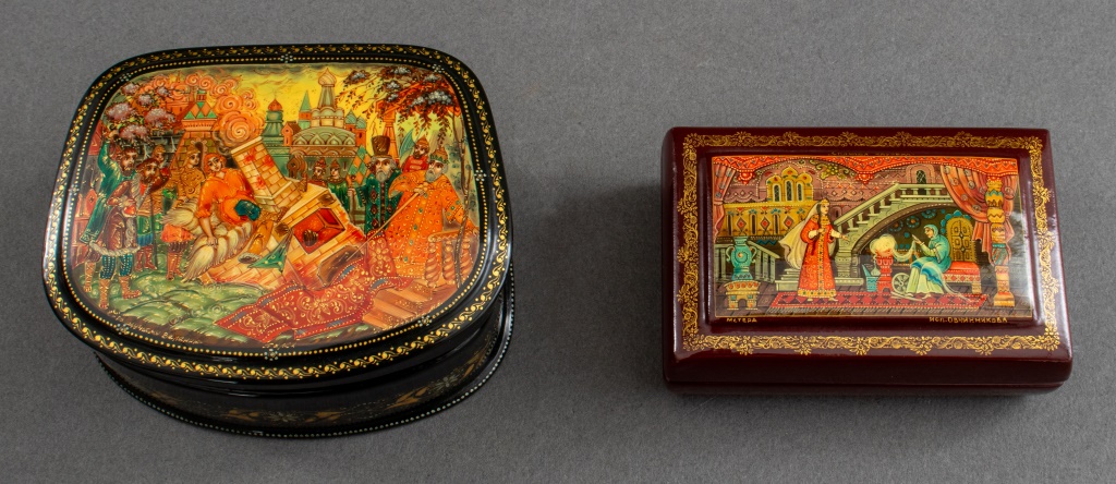 RUSSIAN LACQUER BOXES, 2 Two Russian