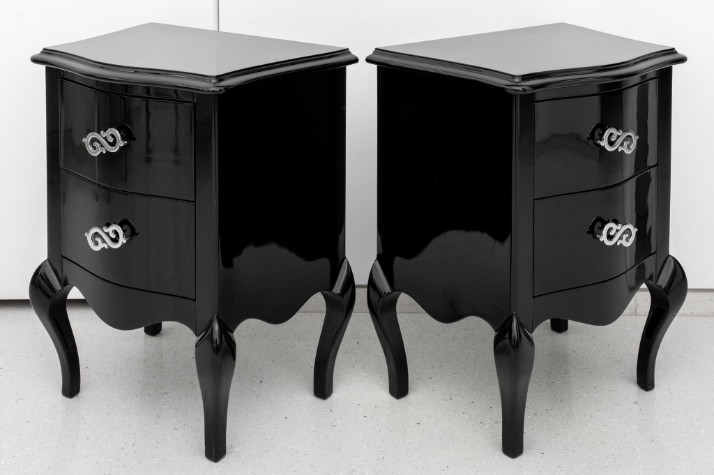 ROCOCO REVIVAL BLACK LACQUERED NIGHTSTAND,
