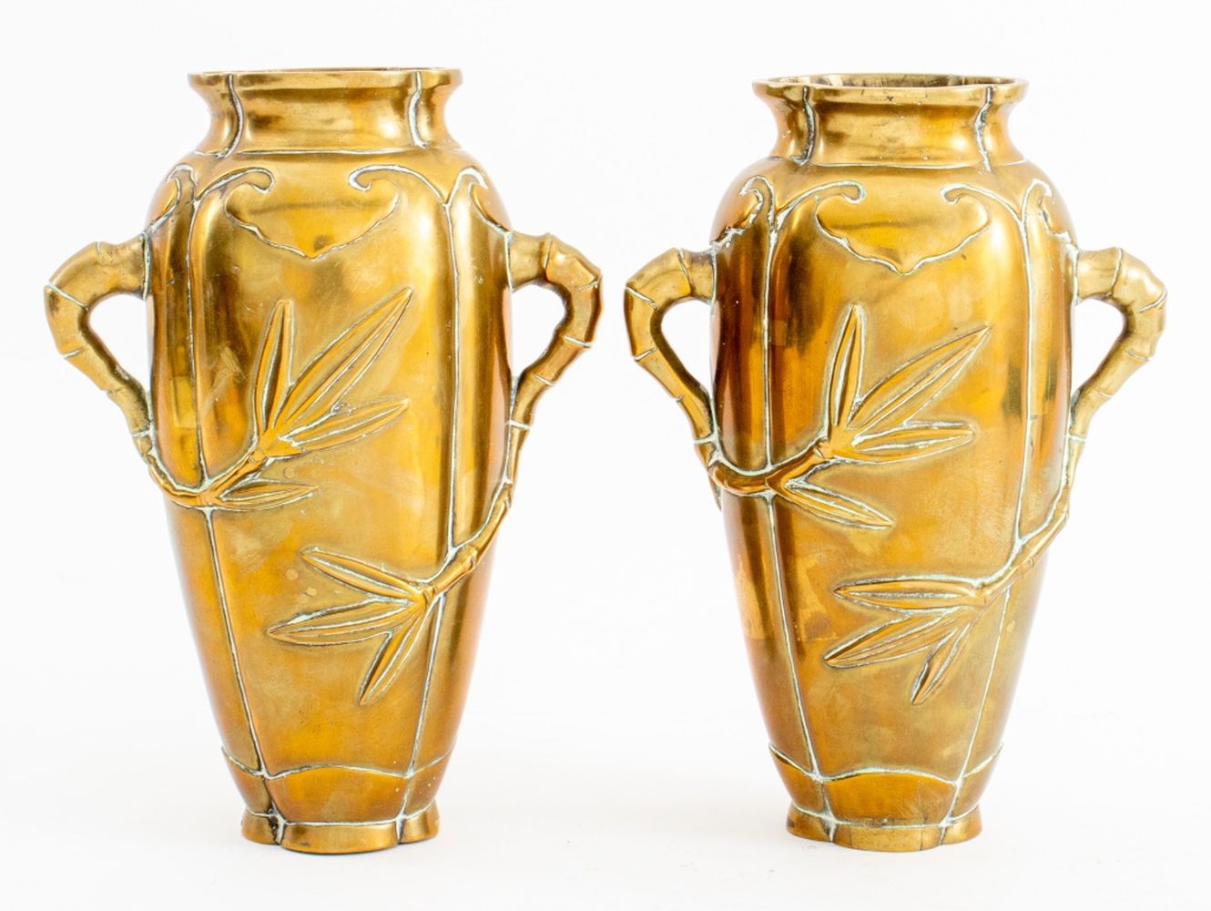 CHINESE BRASS BAMBOO FORM VASES,