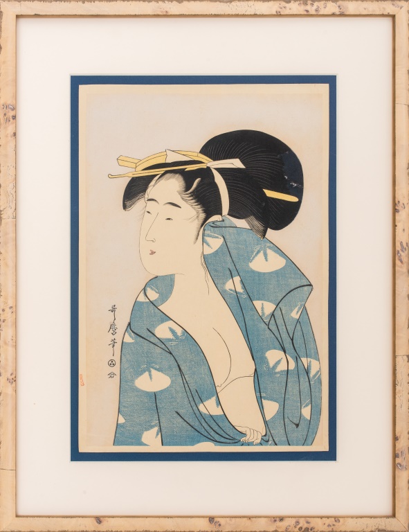 JAPANESE WOODCUT PRINT OF A PARTIALLY