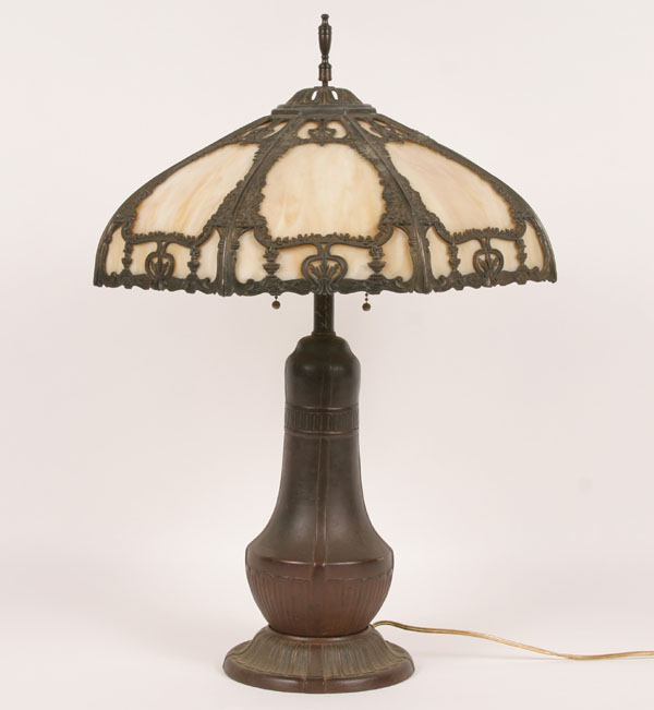 Cast caramel slag eight panel lamp 4e098