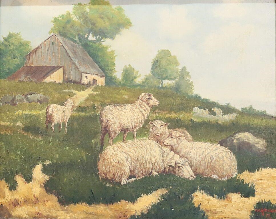 E.C. KENNEY OIL ON CANVAS SHEEP
