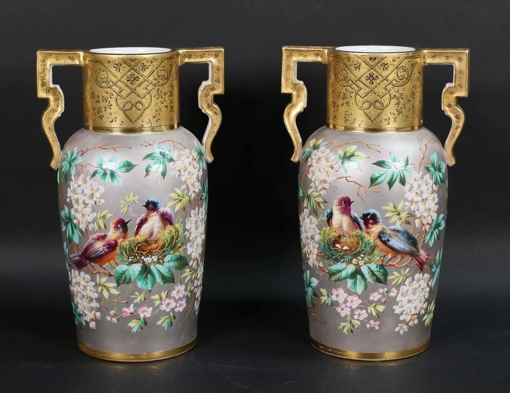 PAIR OF HAND PAINTED PORCELAIN