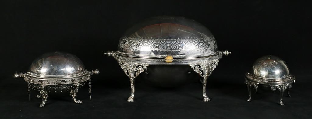 3 SILVERPLATE DOMED WARMERS3 silverplate