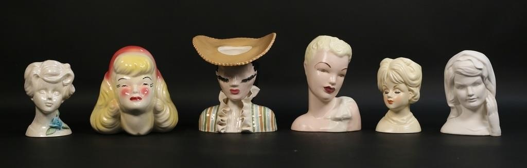 6 PORCELAIN LADY HEAD VASES INARCO  30c6df