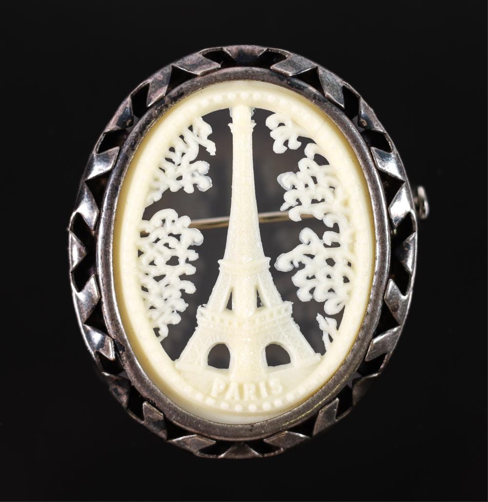 VINTAGE SILVER EIFFEL TOWER CAMEO 30c774
